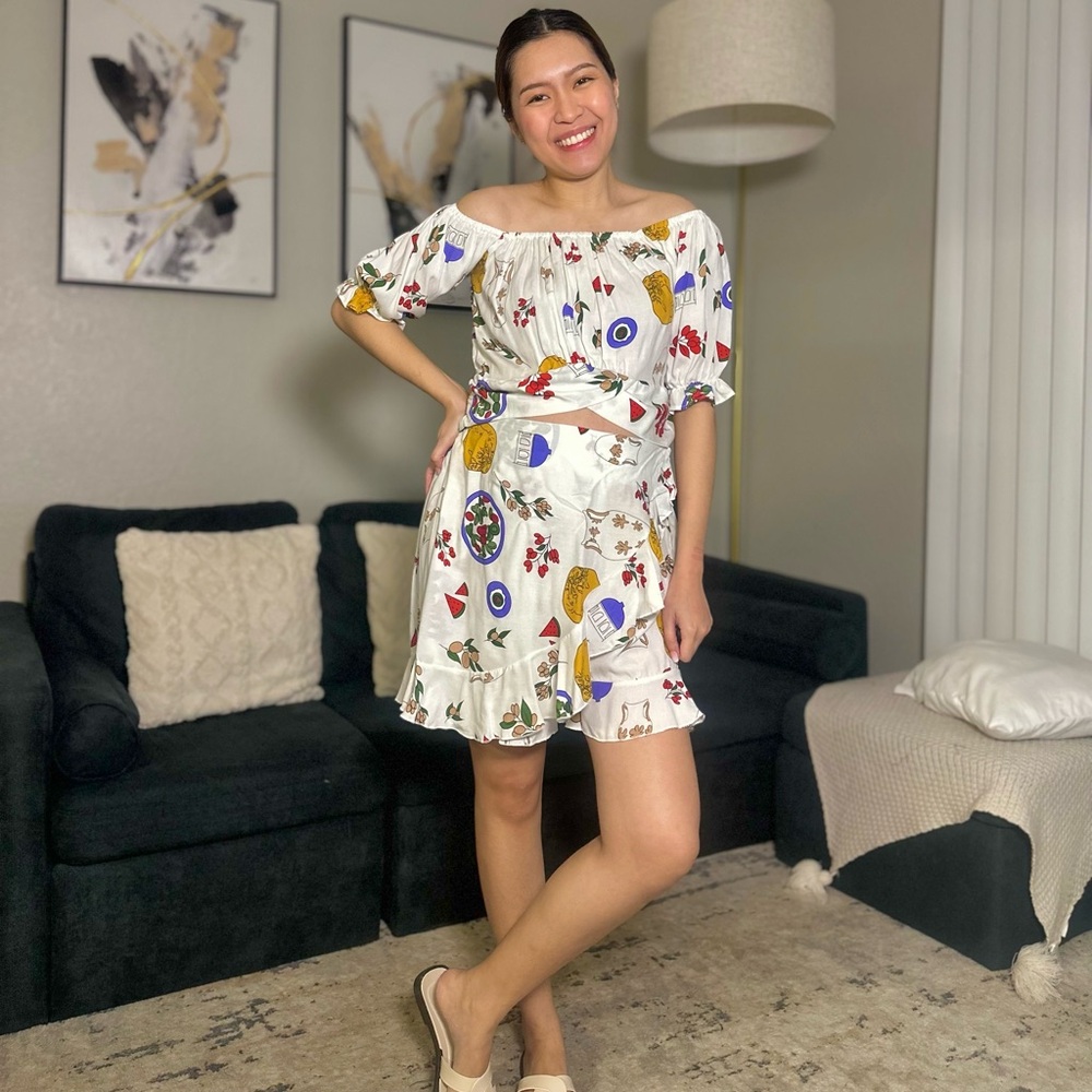 Prima Co-ord Set | Matching Top & Skort | Semi Cropped Top | WHITE